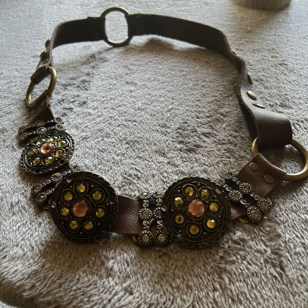 Elegant Brown Leather Belt with Embellished Accents